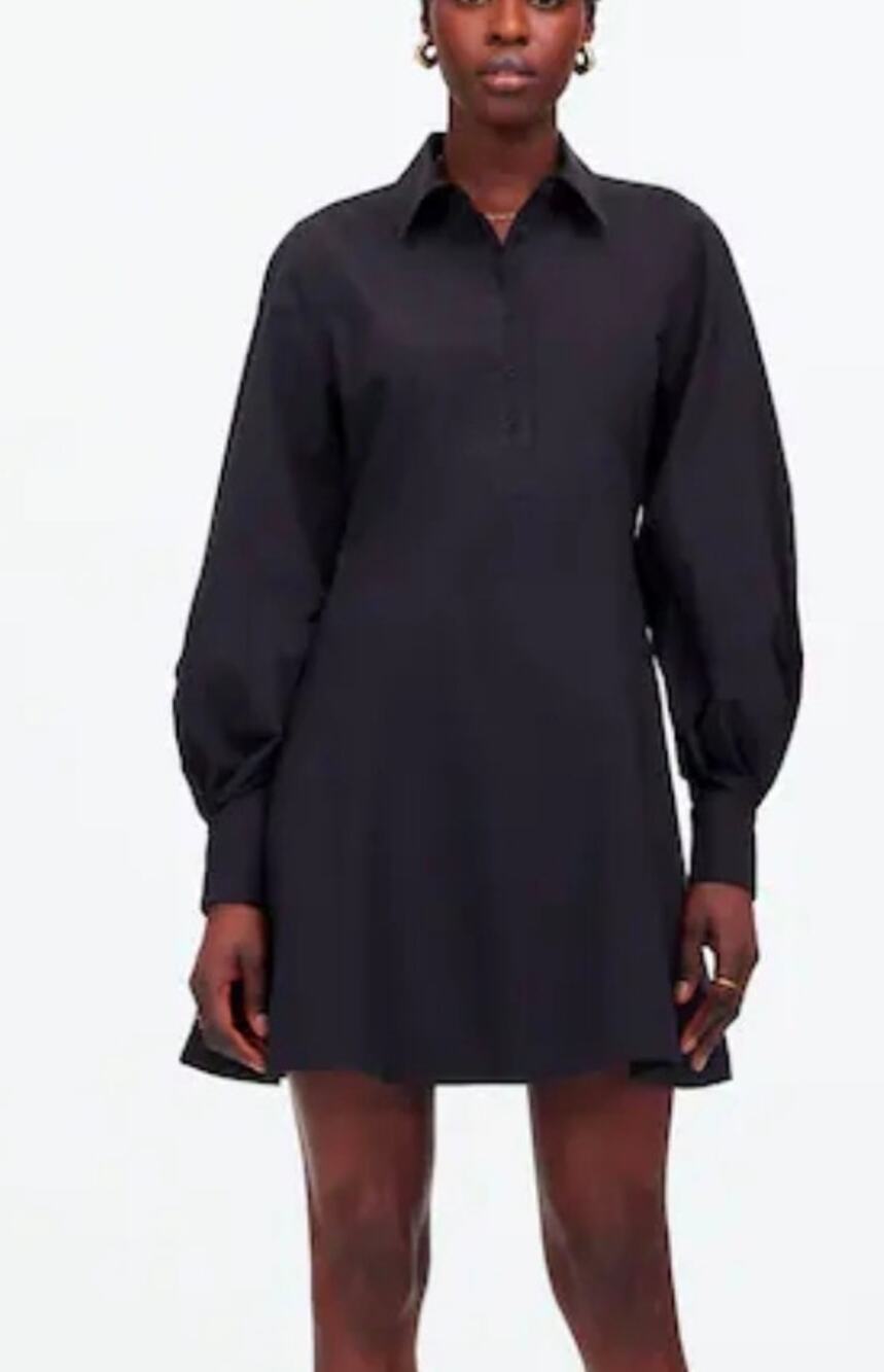 Madewell Seamed Long-Sleeve Mini Shirtdress in Poplin Size 14 NWT